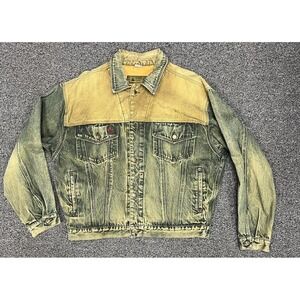 Vintage 90s Bugle Boy Jean Jacket Gold Two Tone Trucker Denim Jacket